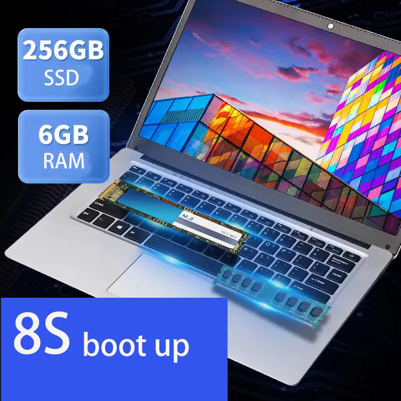 GMOLO 14inch Windows 10 Notebook Laptop 6GB RAM 64GB +128GB/256GB SSD USB 3.0 WiFi Bluetooth Camera Thin Ultrabook Cheap Netbook